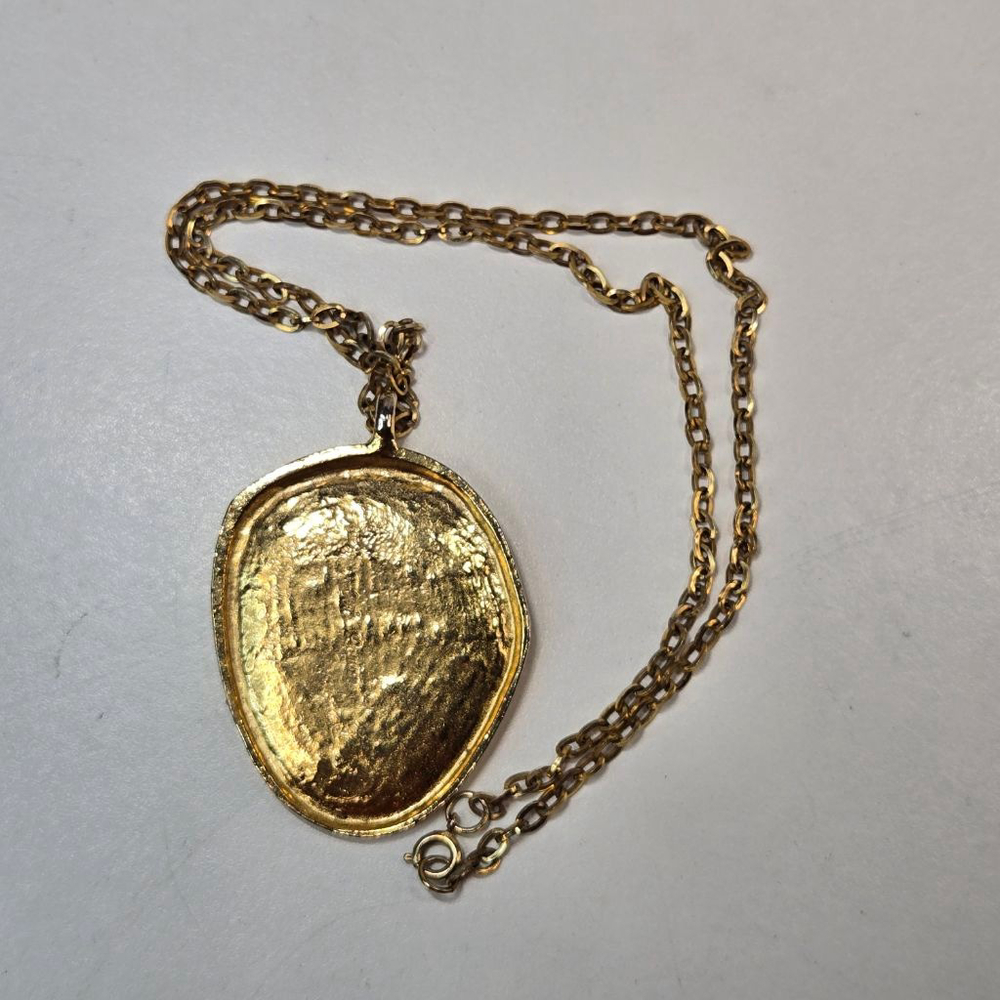 Vintage Robert Larin Necklace Modernist Brutalist Gold Tone Pendant Nature - Picture 7 of 7